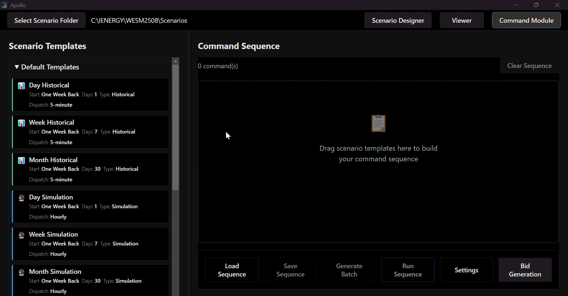 Dragging a Default Scenario Template